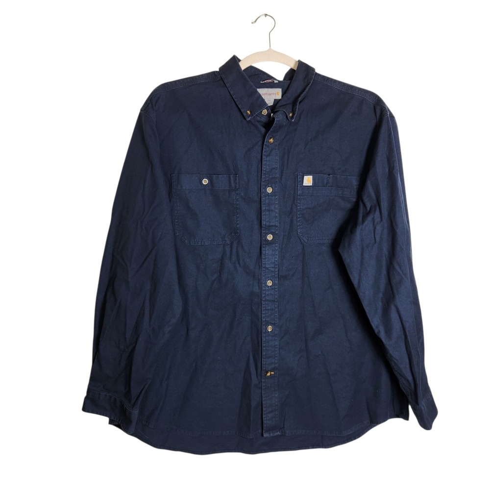 Carhartt Mens 3XL Relaxed Fit Rugged Flex Long Sleeve Shirt Navy Blue 103554